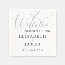 Minimalistisk vit och Grått-kalligrafi Chic Bröllo Pappersservett