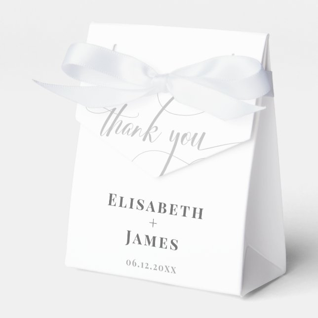 Minimalistisk vit och Grått-kalligrafi Chic Bröllo Presentaskar (Framsidan Sidan)