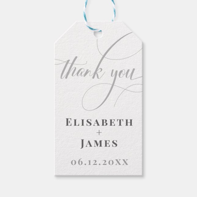 Minimalistisk vit och Grått-kalligrafi Chic Bröllo Presentetikett (Framsidan)