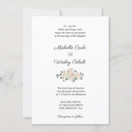 Minimalistisk vit och grön rosenbröllop inbjudningar