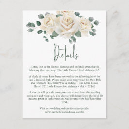 Minimalistisk vit och grön rosenbröllopsdetalj tilläggskort