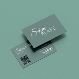 Minimalistisk vit och Grönt | Modern QR-kod Visitkort