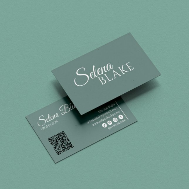 Minimalistisk vit och Grönt | Modern QR-kod Visitkort (Skapare uppladdad)