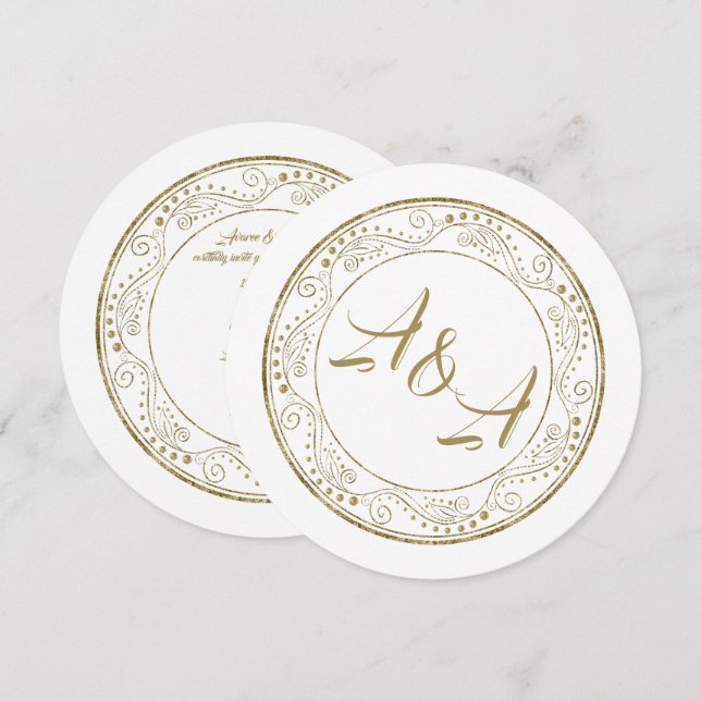 Minimalistisk vit och guld bröllopsinbjudan inbjudningar (Fram/baksida)