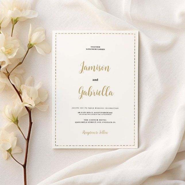 Minimalistisk vit och guld-kalligrafi Bröllop Inbjudningar (Minimalist white and gold calligraphy Wedding)