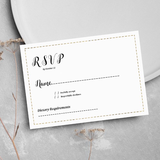 Minimalistisk vit och guld kalligrafisk OSA Inbjudningar (Minimalist white and gold calligraphy RSVP)