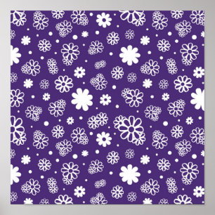 Minimalistisk vit och Lila blommor Poster
