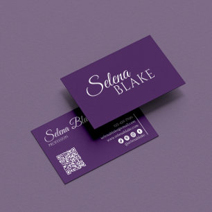 Minimalistisk vit och Lila Modern QR-kod Visitkort