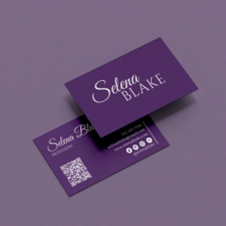 Minimalistisk vit och Lila | Modern QR-kod Visitkort