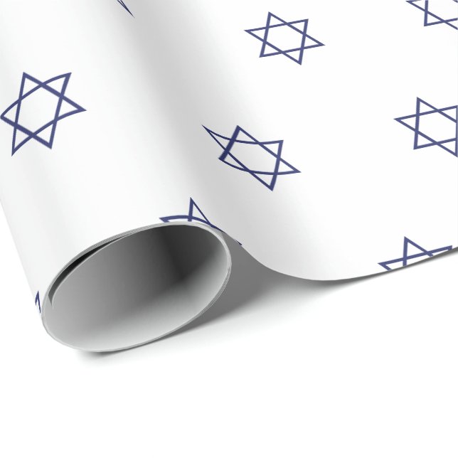 Minimalistisk vit och marinblå Magen David mönster Presentpapper (Rullad Hörn)