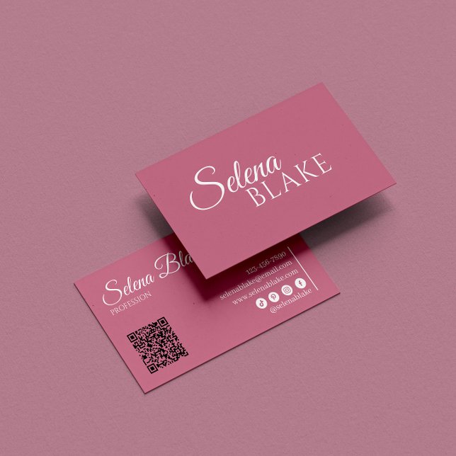 Minimalistisk vit och Rosa | Modern QR-kod Visitkort (Skapare uppladdad)