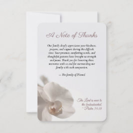 Minimalistisk vit orkidé-minnesmärke tack kort