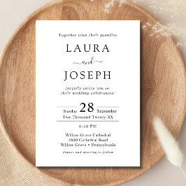 Minimalistisk vit personlig allt på en Bröllop Inbjudningar