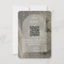 Minimalistisk vit prickig bröllops-RSVP QR-kod