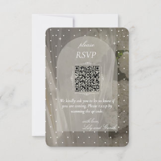 Minimalistisk vit prickig bröllops-RSVP QR-kod OSA Kort