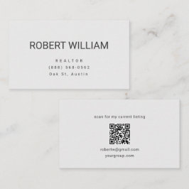 Minimalistisk vit QR-kod för fastighetsmäklare Visitkort