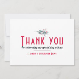 Minimalistisk vit röd blomsterbröllopstackkort tack kort