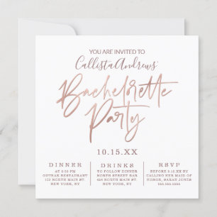 Minimalistisk Vit ros-Guld-typografi Bachelorette Inbjudningar