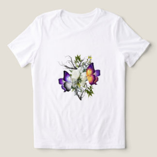 Minimalistisk vit ros & lila fjäril grafisk t-shir t shirt