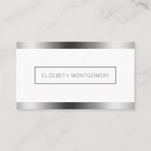 Minimalistisk vit Silver Faux Foil Visitkort