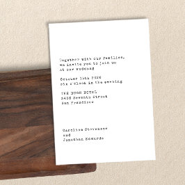 Minimalistisk vit skrivmaskin Typography Bröllop Inbjudningar