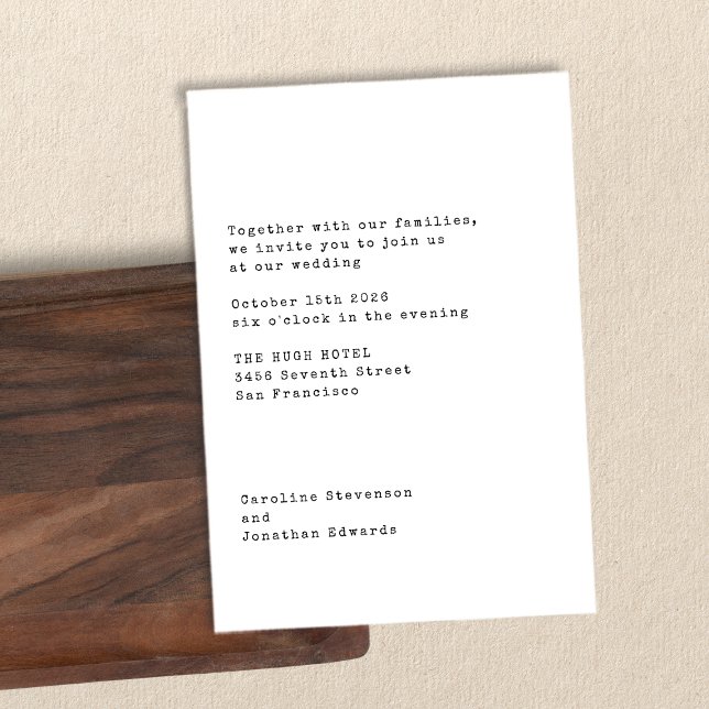 Minimalistisk vit skrivmaskin Typography Bröllop Inbjudningar (Skapare uppladdad)