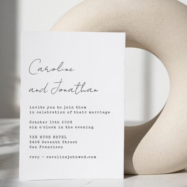 Minimalistisk vit skrivmaskin-typteckensnitt Bröll Inbjudningar (Skapare uppladdad)