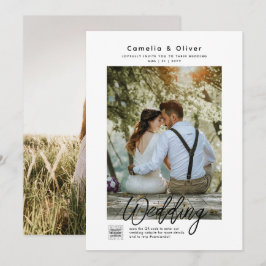 MINIMALISTISK Vit & Svart Bröllopsfoto QR-KOD Inbjudningar