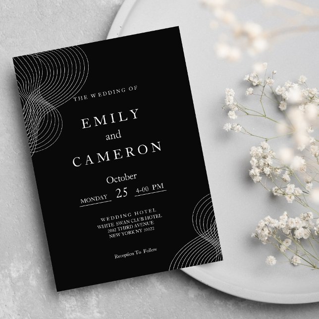 Minimalistisk vit svart geometrisk Bröllop Inbjudningar (Minimalist white black geometric Wedding )