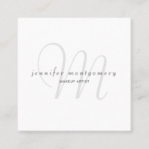 Minimalistisk vit svart Grått, monogrammad Fyrkantigt Visitkort