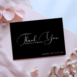 Minimalistisk vit svart skriptkalligrafi Bröllop Tack Kort