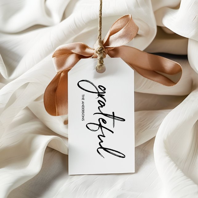 Minimalistisk vit, tacksam Thanksgiving Presentetikett (Skapare uppladdad)