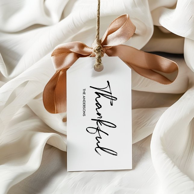 Minimalistisk vit "tankfull" Thanksgiving Presentetikett (Skapare uppladdad)