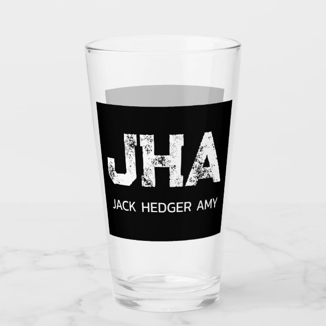 MINIMALISTISK VIT TRE BOKSTÄVER MONOGRAM NAMN SVAR GLASKOPP (Framsida)