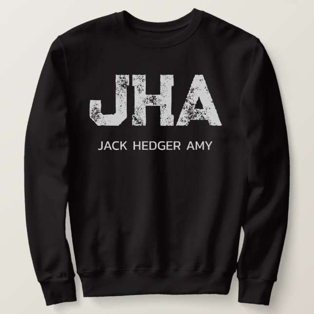 MINIMALISTISK VIT TRE BOKSTÄVER MONOGRAM NAMN SVAR LÅNG ÄRMAD TRÖJA (Design framsida)