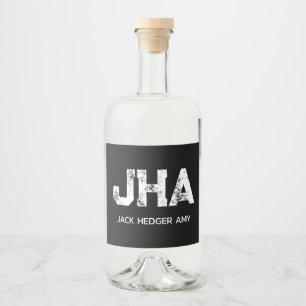 MINIMALISTISK VIT TRE BOKSTÄVER MONOGRAM NAMN SVAR SPRITFLASKOR ETIKETT