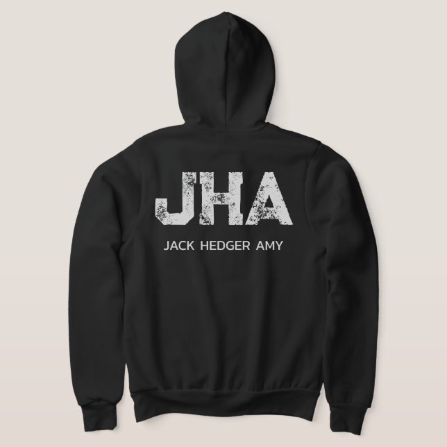 MINIMALISTISK VIT TRE BOKSTÄVER MONOGRAM NAMN SVAR T SHIRT (Laydown Baksida)