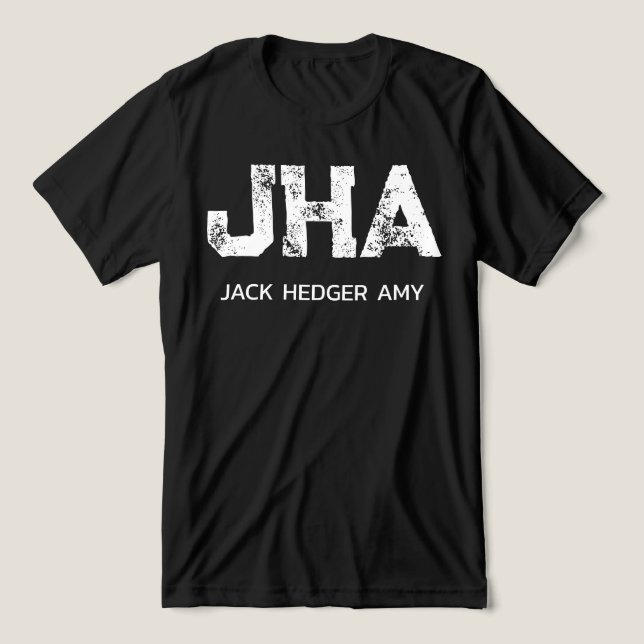 MINIMALISTISK VIT TRE BOKSTÄVER MONOGRAM NAMN SVAR T SHIRT (Design Framsida)