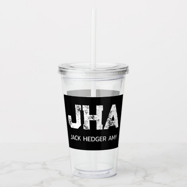 MINIMALISTISK VIT TRE BOKSTÄVER MONOGRAM NAMN SVAR TAKE AWAY MUGG (Framsida)