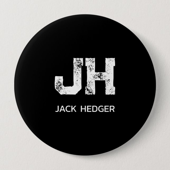 MINIMALISTISK VIT TVÅBOKSTAVIG MONOGRAM NAMN SVART KNAPP (Framsida)