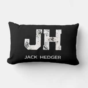 MINIMALISTISK VIT TVÅBOKSTAVIG MONOGRAM NAMN SVART LUMBARKUDDE