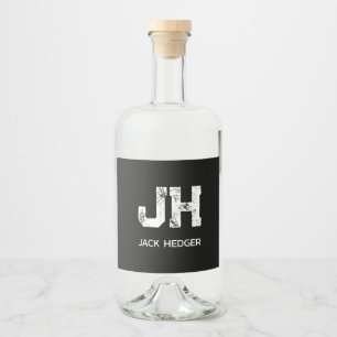MINIMALISTISK VIT TVÅBOKSTAVIG MONOGRAM NAMN SVART SPRITFLASKOR ETIKETT