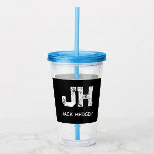 MINIMALISTISK VITTVÅBOKSTAVERS MONOGRAM NAMN SVART TAKE AWAY MUGG