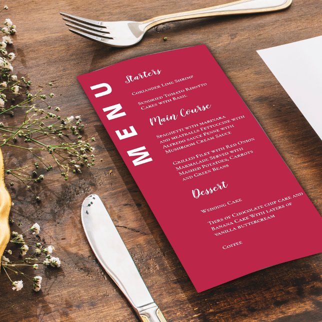 Minimalistisk Viva Magenta Elegant bröllop Party Meny (Minimalist Viva Magenta Elegant Wedding Party Menu)