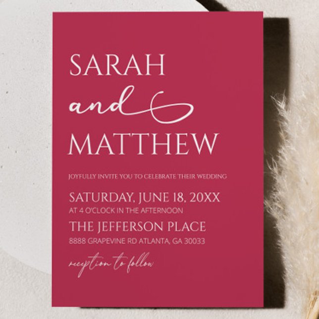 Minimalistisk Viva-Magenta enkel Elegant bröllop Inbjudningar (Skapare uppladdad)