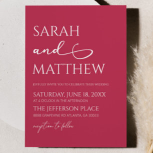 Minimalistisk Viva-Magenta enkel Elegant bröllop Inbjudningar