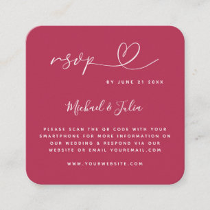 Minimalistisk Viva Magenta Heart QR Code Bröllop O Tilläggskort