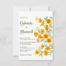 Minimalistisk Watercolor California Poppy Bröllop Inbjudningar