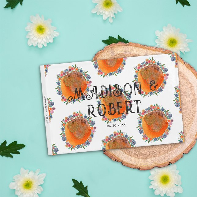 Minimalistisk Watercolor Wildblomma Bröllop Gästböcker (Front)