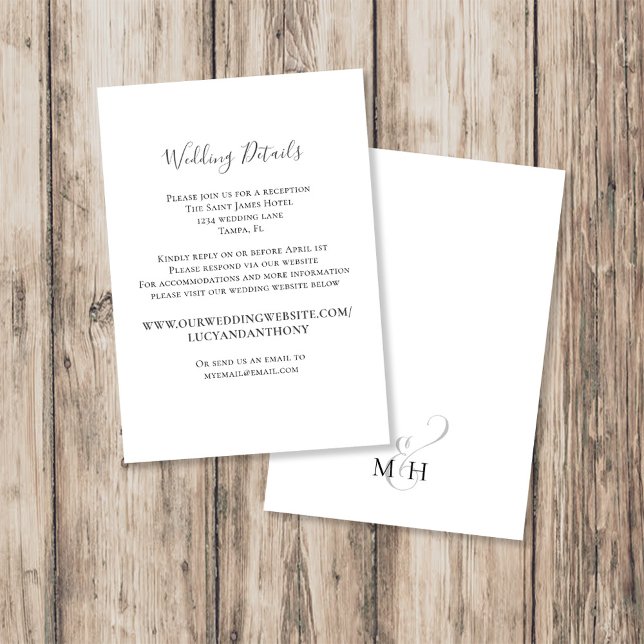 Minimalistisk webbplats med enkel information om B Tilläggskort (Minimalist wedding details website template with clean design, elegant typography, and easy customiz)